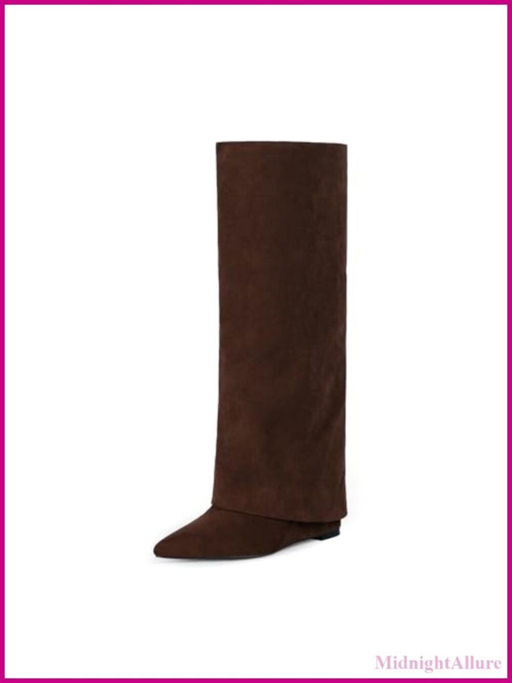 Women's Faux Suede Fold Over Knee High Boots with Wedge Heel Pointed Toe